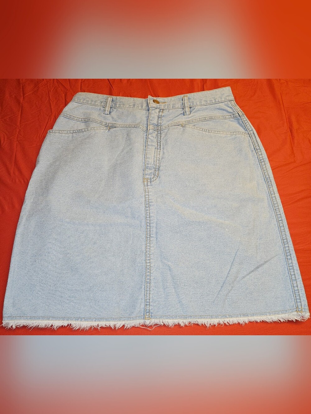 Liz Wear Denim Skirt High Waisted Frey Hem Vintage 90s Size 12 100% Cotton EUC
